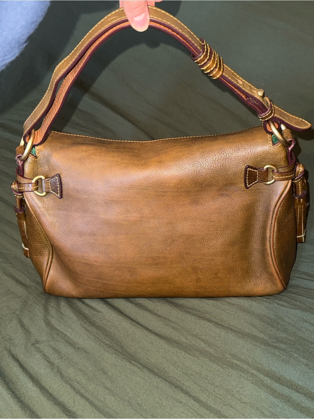 Dooney & Bourke Brown Leather Shoulder Bag with Red Trim - Picture 6 of 9